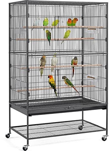 Yaheetech Grande Cage Oiseau sur Pied Volière Canaries Perroquet Grosses Perruches Cacatoès Ara Cage à Oiseaux sur roulettes 2 Étages avec Support 93,5×56,5×153 cm