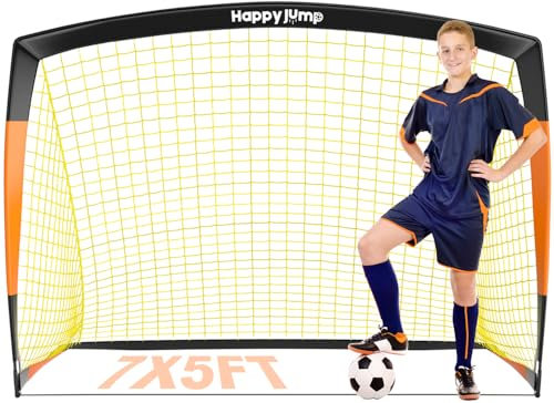 Happy Jump Fußballtor 3x2.2FT, 4x3FT, 5x3.6FT, 7x5FT Pop-Up Fußballtraining für den Garten (7x5 FT- Schwarz Orange) -1 PC