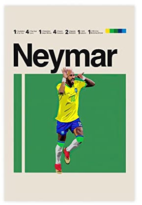 QEWRT Neymar Poster Fußballbild Leinwand Wandkunst Dekor Druck Bild Gemälde für Wohnzimmer Schlafzimmer Dekoration Rahmen:30 x 45 cm