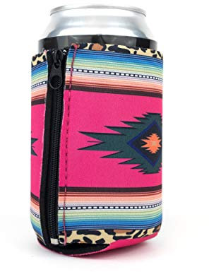 ZipSip Adjustable Magnetic Coozies All in 1 - Reusable Can Cooler Insulated - Beer Coozies for Bottles, Cans and Slim Cans - Iced Coffee Sleeve (Leopard Serape)