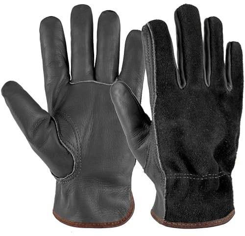 EINSKEY Gardening Gloves for Men Women, Tough Thorn Proof Leather Safety Work Gloves, Heavy Duty Rigger Protective Gloves with Strong Grip for Garden Yard Mechanic Welding