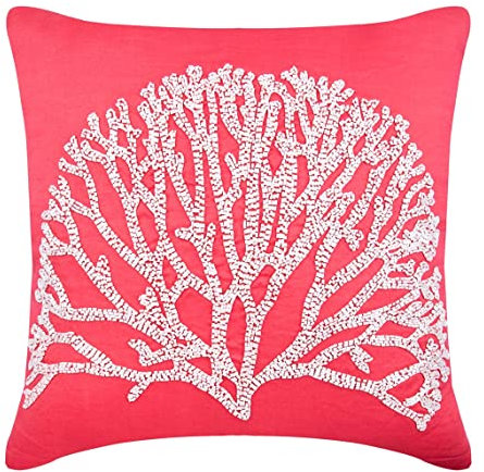 The HomeCentric Handgefertigt Koralle Kissen Fälle, Wulstige Baum Kissen Decken, Kissenbezuge 2 Stück, 40x40 cm, Platz Baumwolle Leinen Kissenbezuge, Blumen Zeitgenossisch Kissen Fälle - White Forest