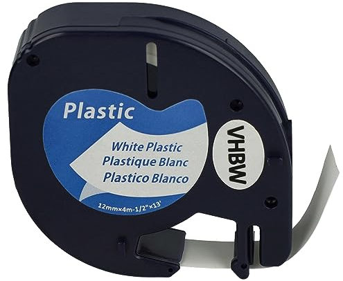 vhbw Schriftband-Kassette Plastik kompatibel mit Dymo LetraTag QX50, XR, XM Etiketten-Drucker 4m x 12mm Schwarz auf Weiß, Kunststoff