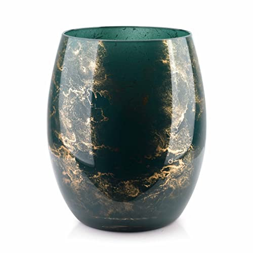 Terroso – Vase – Mundgeblasenes grünes Glas – Luxuriöses Erscheinungsbild, Stilvoll & Elegant - 20 cm hoch - Marmoroptik – Blumenvase