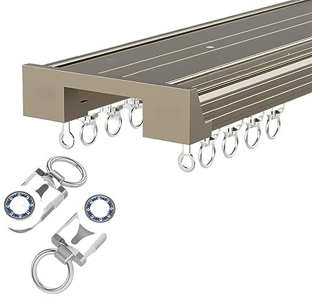 NEPHRA Gardinenstange 2-Läufig Deckenmontage Gardinenschiene Alu 1-5 Meter Vorhangschiene mit Schienenvorhangsystem, für Vorhänge Fenster Balkon Büros Hotels Kliniken (Farbe : Gold, Größe : 3.8m)