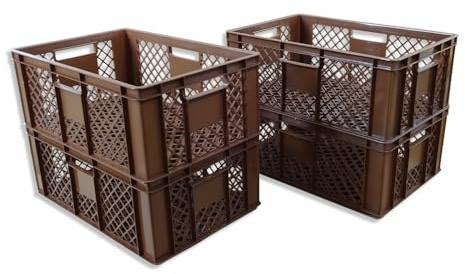 kanister-vertrieb® 4er SET Bäckerkisten 600x400x230mm, Bäckerkiste, Brotkiste, Brotkörbe, Brötchenkiste, Aufbewahrungsbox offen, 60x40x23cm, Stapelbehälter, Eurobehälter, Stapelkisten braun