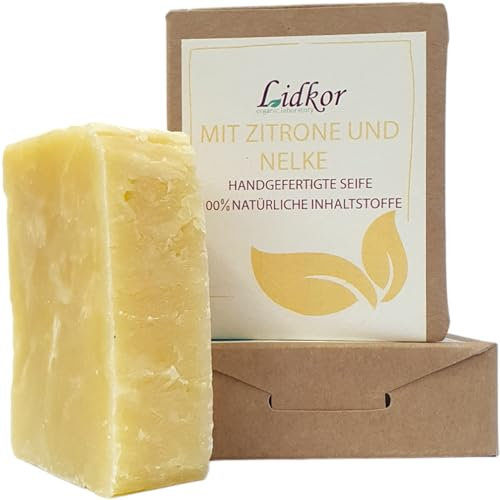 LIDKOR Savon Solide Nettoyant et Nourrissant au Citron & Clous de Girofle 100g - Savon Bio pour Visage ot Corps - Soin pour Toutes Peaux avec Huile de Ricin & Coco - 100% Naturel & Vegan - Savon Main