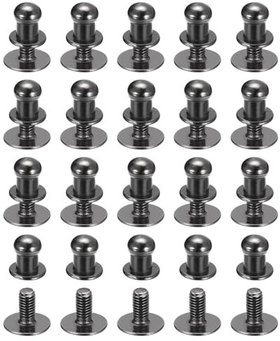 QUARKZMAN 5mm Vite a Testa Sferica Rivetti Bottone Nipplo, Confezione da 20 per Artigianato in Pelle Fai da Te Borsa Cintura, Nero Metallizzato
