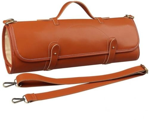 Chef Knife Roll Bag Leather Knife Carrying Case with 10 Pockets Multi-function Tool Roll Bag for Kitchen Traveling Camping