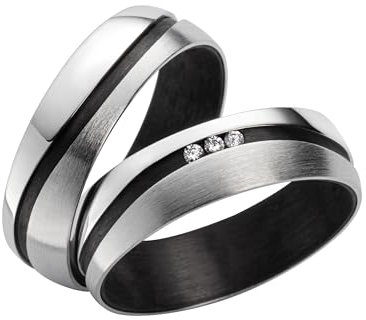 Blue Moon Diamonds Paar 925 Silberringe und Carbon Eheringe Hochzeitsringe Verlobungsringe Trauringe Partnerringe, Sterlingsilber
