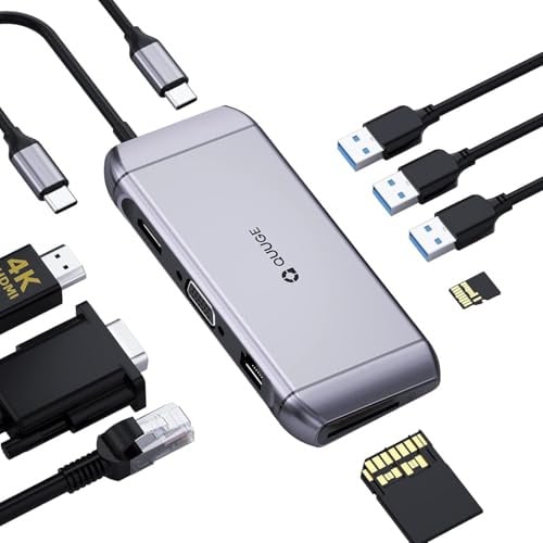 Docking Station USB C Hub, 9in1 Docking Station mit 4K HDMI und VGA Video Port. USB C Hub hat 1000Mbps LAN, Micro SD/TF Karte, 3xUSB 3.0 5Gbps und PD