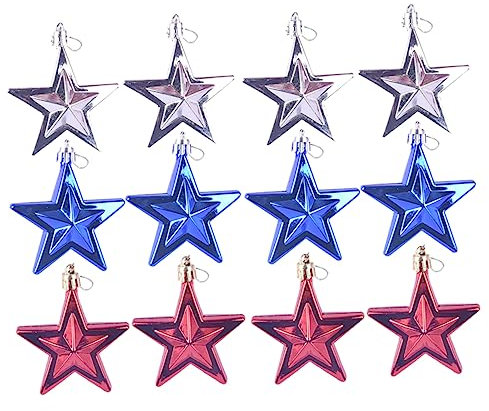 Ciieeo 24st Anhänger Usa-unabhängigkeitstag-Ornamente Blauer Roter Und Silberner Stern Vierter Juli Dekorationen Amerika-Flagge Us Flagge 7c Plastik Pentagramm Tag Der Unabhängigkeit