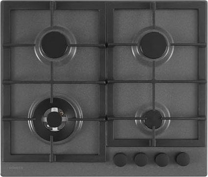 SCHOCK | Piano Cottura 4 Fuochi Gas Professional PC60 con Manopole Nere Opache Soft Touch, Griglie in Ghisa, Valvole di Sicurezza, Asphalt, 585x500 mm