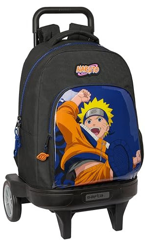 Safta NARUTO NINJA - Mochila Grande con Ruedas, Compact Evolución, Extraíble, Ideal para Niños de Diferentes Edades, Cómoda y Versátil, Calidad y Resistencia, 33x22x45 cm, Color Negro/azul