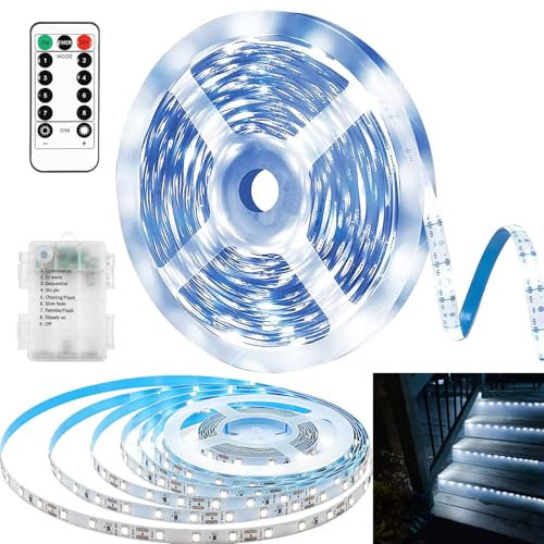 Tira led 2M, luz LED Cálida, Impermeable, Regulable con Control Remoto, Batería, Adhesiva para Decoración