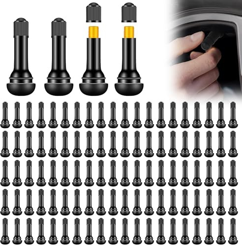 100 Stück TR413 Gummi Autoventile - Reifenventil Snap-in Gummiventil 45mm | Universal Reifen Ventil für die meisten Autos und Motorräder, Schwarz