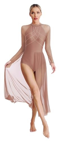 CHICTRY Donna Body Pattinaggio Artistico Orlo Irregolare Abito da Ballo Lirico Contemporaneo Leotard Danza Classica Monospalla Vestito da Balletto Dancewear A Rosa L