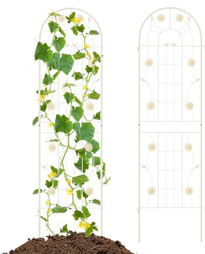 GOPLUS 2/4-teiliges Rankgitter aus Metall, Rankhilfe 180/220cm hoch, Sichtschutz Garten, Rosenspalier, Ranknetz, Rankgitter Balkon, Rankhilfe für Kletterpflanzen (Weiß-2 Stücke,180 x 50 cm)