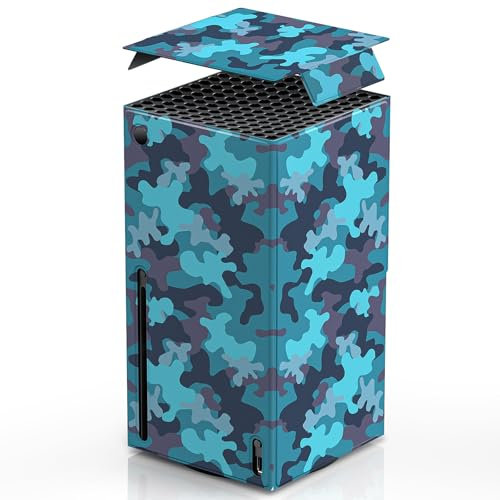WOLIBEAR Magnetische Wraps für Xbox Series X Konsolenzubehör, neues Design, Hülle aus hochwertigem PU-Leder, Magnetverschluss und obere Abdeckung für Xbox Series X, vollständiger Schutz, Blau Camo