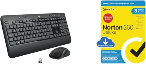 Logitech MK540 Advanced Kabellose Tastatur und Maus Combo - Schwarz + Norton 360 Deluxe 2024, Antivirensoftware für 3 Geräte