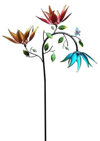 Wunderschöner Sommer-Windspinner, bunte Blumen-Windspinner, farbige Wind-Gartenstecker