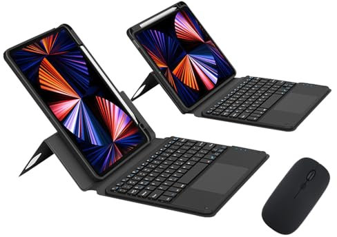 Funda Teclado para iPad Air 3ª Gen 2019/iPad Pro 10.5 2017 con Ratón Bluetooth, Soporte Magnético, Trackpad Multitáctil, QWERTY Español Ñ Teclado Inalámbrico Desmontable con Portalápices, Negro