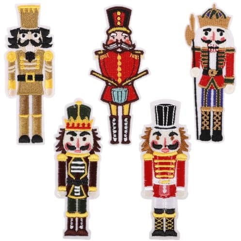 DIYEAH Nutcracker Soldier Iron on Patch 5pcs Puppet Soldier Clothing Stickers Embroidered Patches Nutcracker Christmas Applique Clothes Accessory