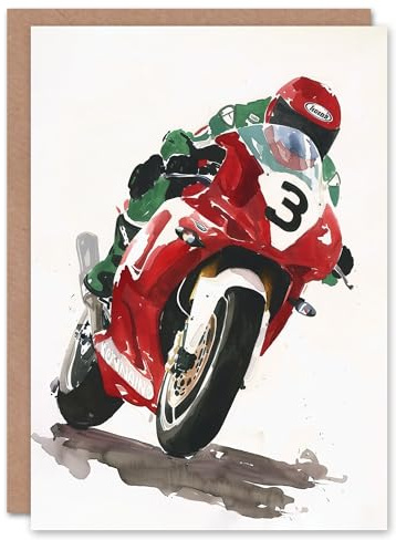 Artery8 Greeting Card Abstract Superbike Motorcycle Race Sport Painting For Him Man Birthday Card