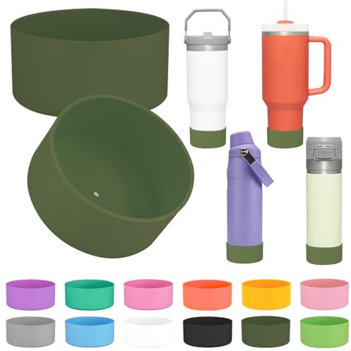 2Pcs Silicone Boot Sleeve for Stanley IceFlow Fast Flow Water Bottle 24oz,Silicone Boot Bumper for Stanley Quencher 40oz,for IceFlow 20oz 30oz,for Quick Flip GO 24oz Bottle(Thickened) (Military Green)