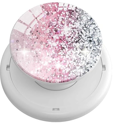 MuMuElfHome Cell Phone Grip Holder for iPhone, Tablets, Kindle. Pink Cute Glitter, Sticky Pads for Base, Silicone Hand Stand Ring