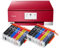 IC-Office TS8352a Farbtintenstrahl-Multifunktionsgerät All-in-One 3-in-1 (Drucker, Scanner, Kopierer, CD-Druck, USB, WLAN, Apple AirPrint, SD-Karte) Rot + 12 XXL Tintenpatronen