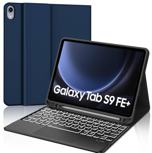 WINCHKING Custodia per tastiera per Samsung Galaxy Tab S9 FE Plus 12.4 pollici, compatibile con Samsung S7/S8 12,4 pollici, tastiera con layout QWERTZ, magnetica rimovibile (blu scuro)