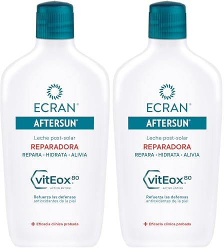 Ecran - Aftersun Leche Post Solar Reparadora para todo Tipo de Pieles, Hidrata, Calma, Alivia y Repara, Textura Ligera y Rápida Absorción, Fórmula con VitEox 80-400 ml (Paquete de 2)
