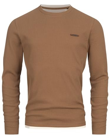 Indicode Herren INSigfinn Langarmshirt aus Baumwollmix | Herrenshirt Langarm Longsleeve Shirt Männer Otter, XL