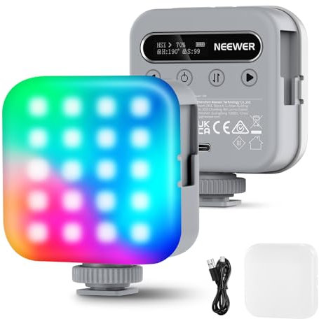 NEEWER Basic Magnetic RGB Videoleuchte, 360° Vollfarb Mini LED Kameralicht mit CRI96+ 2500–9000K 18 Szenen 3 Cold Shoes und 1/4 , 2000mAh wiederaufladbar für Selfie/Stativ Fotobeleuchtung BL60C