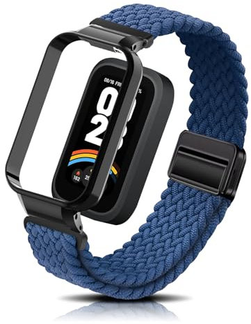 PaceBid Cinturino per Xiaomi Smart Band 9 Active(Xiaomi Mi Band 9 Active), Uomini Donne Intrecciato Nylon Magnetico Elastico Watch Band per Xiaomi Smart Band 9 Active/Xiaomi Redmi Smart Band 3 - Blu