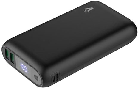 VulTech Power Bank VPB-WP20BK da 20000mAh 3,7V 74Wh 2x USB-A + Type-C caricatore portatile leggero e veloce 3 porte di ricarica, LCD con percentuale capacità residua per iPhone, Samsung, Xiaomi