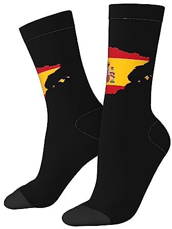 Calcetines Para Hombres Y Mujeres Mapa De La Bandera De España Calcetines Atléticos Calcetines Media Caña Elásticos Suaves Calcetines De Moda, Para Entrenamiento, El Uso Diario, 40cm