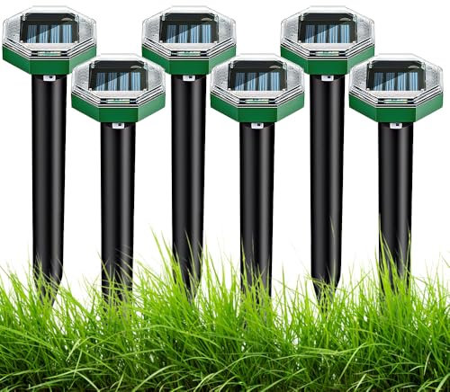 KBIBCK Solar Maulwurfschreck, 6 stück Solar Maulwurfabwehr, Ultraschall Maulwurfschreck, IP65 wasserdichter Maulwurf Vertreiber für den Außenbereich für Vertreiben Wühlmäuse, Gopher, Serpent