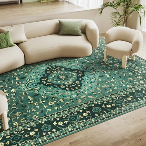 Hawthyhome Teppiche Wohnzimmer Schlafzimmer,Vintage Teppich Waschbarer Kurzflor Teppich,Anti-Rutsch Unterseite,Flauschig Weich Teppiche,Grösse:240x300cm,Farbe:Vintage Grün