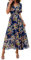 IFFEI Women Summer Maxi Dress Short Sleeve Wrap V Neck Floral Print High Waist Long Flowy Dresses XL Navy Blue
