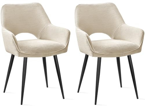 JIJIAN 2er Set Esszimmerstuhl mit Armlehne, Küchenstuhl, Moderner Polsterstuhl mit Stoffrückenlehne für Küche, Esszimmer, Schlafzimmer, Beige