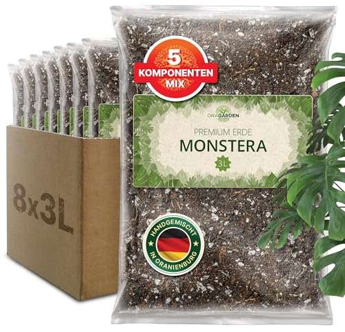 ORAGARDEN Monstera Erde für Zimmerpflanzen und Garten - 24L Monstera Substrat für Pflanzen, Palmen, Blumen - 5 Komponenten Blumenerde