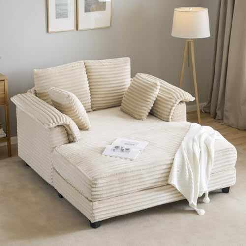 VINGLI 56 Wide Oversized Chaise Lounge Chair with Plush Padded Armrests