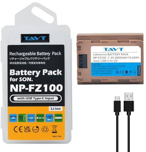 TAVT NP-FZ100 Batterie 2600 mAh pour Sony A7S III, A7C, A7 III, A7R IIIA, A7R IV, A7R IVA, A7R V, A7 IV, A9II, A9R, A9, A7R IVA, A6600, FX3, A1