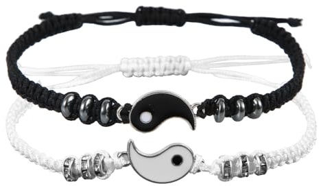 Mikovivi 2pcs Friendship Bracelets, Yin Yang Bracelet Adjustable Matching Cord Bangle Couple Wristband His and Hers Relationship Cuff Jewelry Gifts Stuff for Friends Couples