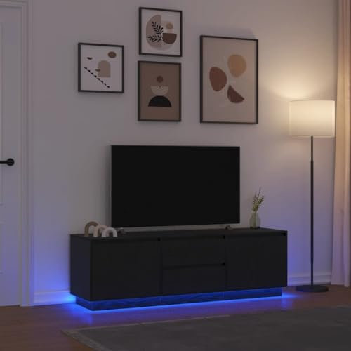 Tomostar TV Stand LED, TV Cabinet Entertainment Center Media Unit with LED Lights Black Oak 160.5x41x50 cm