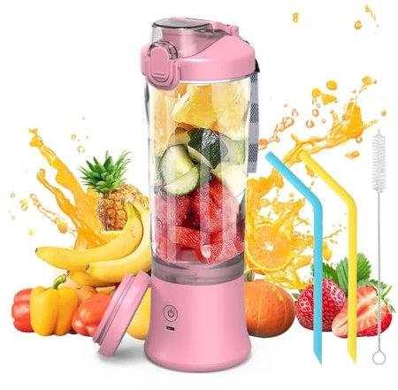 Frullatore portatile da 600 ml, spremiagrumi elettrico, 4000 mAh, ricaricabile tramite USB, mini frullatore, spremiagrumi personale colorato (rosa)