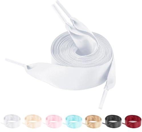 NDTEZUGT 2 Pare de Cordones de Cinta para Zapatillas, 2cm para Zapatos Casuales de Mujerde Ancho Saten Plano Suave de Repuesto