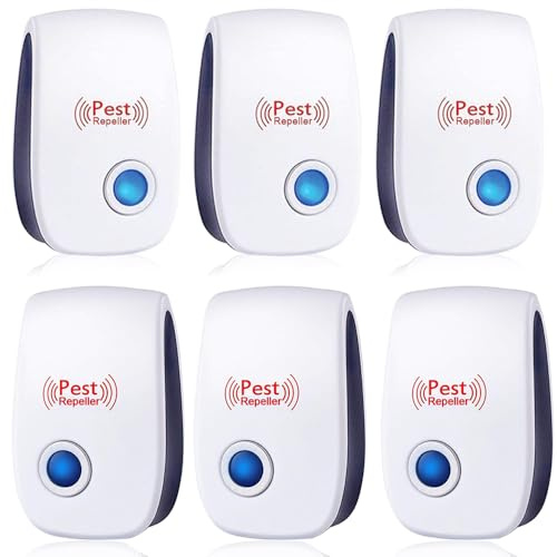 Répulsif Ultrason Anti-Rongeurs Insectes, 6 Pack Ultrason Anti Moustique Ultrason Souris et Rats, Intérieur Répulsif Électronique Insectes pour Souris, Rats Fourmis Araignées Moustiques